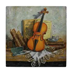 زیر لیوانی  طرح نقاشی ویولن و کتاب ها کد    6229636_5818