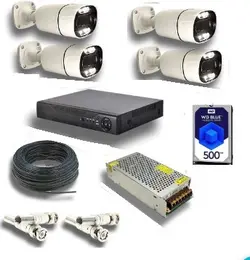 پکیج کامل 4 دوربین مداربسته دید در شب رنگی 2 مگاپیکسل WARM LIGHT ا CCTV AHD PACKAGE 4ch WarmLight