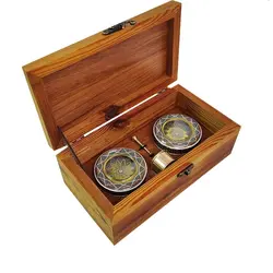 جعبه لوکس چوبی زعفران - پک هدیه زعفران دو خاتم 3گرم و هاون برنجی