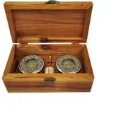 جعبه لوکس چوبی زعفران - پک هدیه زعفران دو خاتم 3گرم و هاون برنجی