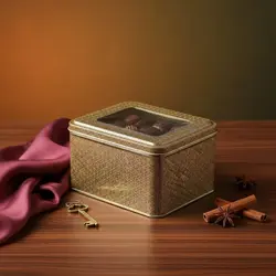 قوطی فلزی مستطیل سانت طلق دار طرح خاتم ارتفاع 7 سانت