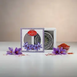 ظرف بسته بندی زعفران - جعبه با قوطی فلزی خاتم برای 5 گرم زعفران مناسب هدیه