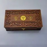 جعبه چوبی دو خاتم نیم مثقال و هاون برنجی