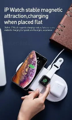 شارژر وایرلس بیسوس Baseus Smart 3in1 WX3IN1-B01 / C01 شارژ گوشی و اپل واچ و ایرپاد توان 18 وات