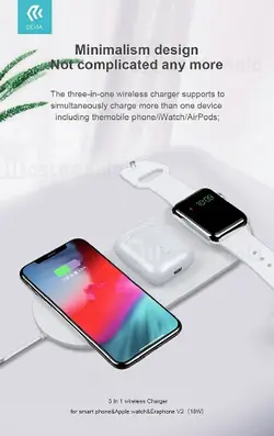 شارژر وایرلس دیویا Devia EA157 3 in 1 Wireless شارژ گوشی و اپل واچ و ایرپاد