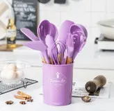 کفگیر و ملاقه 12 پارچه سیلیکونی رنگ خاکستری