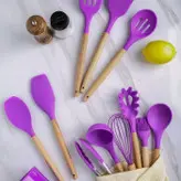 کفگیر و ملاقه 12 پارچه سیلیکونی رنگ خاکستری