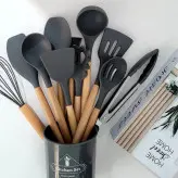 کفگیر و ملاقه 12 پارچه سیلیکونی رنگ خاکستری