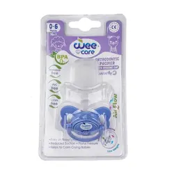 (Wee Care-P124)-پستانک ارتودنسی سفید چاپدار دربدار وی کر مدل پروانه سایز1