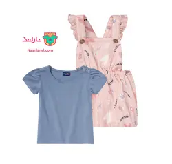 ست تیشرت و سارافون نخی دخترانه لوپیلو طرح گلدار