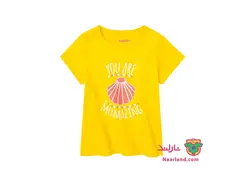 تیشرت نخی دخترانه لوپیلو (Lupilu) زرد طرح صدف