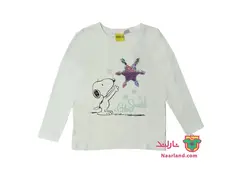 بلوز آستین بلند پولک برگردان دخترانه سفید