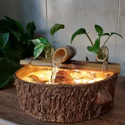 آبنما رومیزی مدل آرامش طرح چوب با دوگلدان بامبو - گالری لیگنین آبنماخانگی مدرن آرامش با چوب بامبو