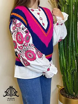 شومیز گلدوزی دار یقه گرد سفید