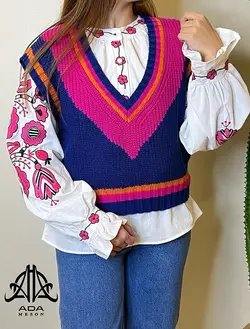 شومیز گلدوزی دار یقه گرد سفید