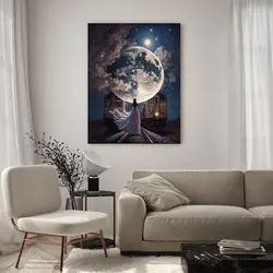 تابلو شاسی دختر و ماه و قطار