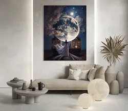 تابلو شاسی دختر و ماه و قطار