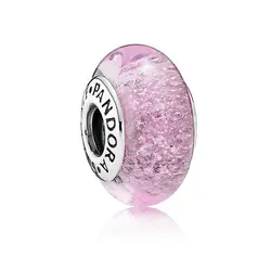 چارم مهره‌ای طرح شیشه‌ی صورتی حباب‌دار کریستال مورانو پاندورا