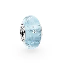 چارم مهره‌ای طرح شیشه‌ی آبی روشن حباب‌دار کریستال مورانو پاندورا