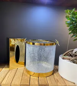 ست سطل و جای دستمال کاغذی شیشه ای
