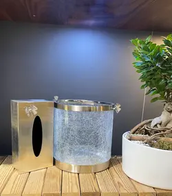 ست سطل و جای دستمال کاغذی شیشه ای