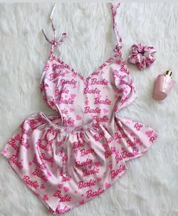 ست تاپ و شورتک ساتن LX همراه کش مو - تولیدی دوخت لند