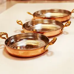 ماهی تابه مسی دسته برنجی سایز 1،قطر 17 ارتفاع 3،5