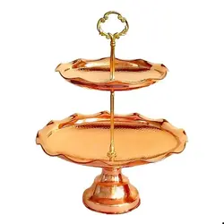 شیرینی خوری مسی مدل دو طبقه سایز متوسط ابعاد در عکس در مس نمونه زنجان