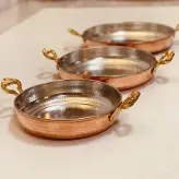 ماهی تابه مسی دو دسته برنجی 3 عددی در 3 سایز قطر های 17 سانت .21 سانت.24 سانت
