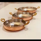 ماهی تابه مسی دو دسته برنجی 3 عددی در 3 سایز قطر های 17 سانت .21 سانت.24 سانت