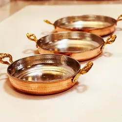 ماهی تابه مسی دسته برنجی سایز 3،قطر 23،ارتفاع 4