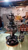 سماور مسی سیاه قلم ب سرویس پارچ قوری سینی کاسه حجم 4 لیتری