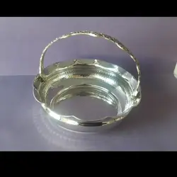 شکلات خوری مسی کروم سبدی دسته برنجی چکشی قطر 20 ارتفاع تا لبه 6 ارتفاع تا دسته 15 وزن 420 گرم