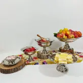 ست پذیرایی 4 تیکه دیبا کروم مسی ارسال رایگان به همراه پیش دستی و پیاله 3 پایه خاص و شیک برای پذیرایی در مس زنجان نمونه