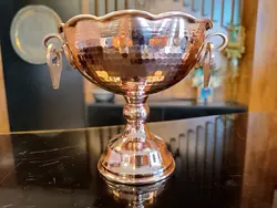 نقل خوری مسی و کاسه تک پایه پذیرایی مسی گوشواره دار سایز 1 ارتفاع 12 قطر 11.5