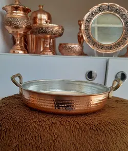 ماهی تابه مسی دو دسته برنجی سایز2، قطر 20،ارتفاع 4