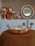ماهی تابه مسی دو دسته برنجی سایز2، قطر 20،ارتفاع 4