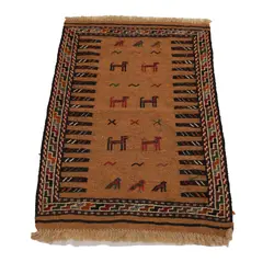 گلیم دستبافت نیم متری مدل سفره کردی کد 4010896