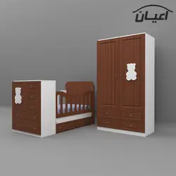 سرویس تختخواب و کمد کودک اعیان طرح تدی مدل FH482 مجموعه دو عددی