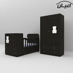 سرویس تختخواب و کمد کودک اعیان طرح تدی مدل FH482 مجموعه دو عددی