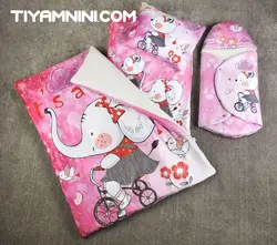 سرویس خواب چهارتیکه نوزاد طرح فیل دچرخه سوار دوبل مخمل استرچ کد318