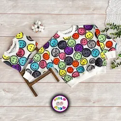 بلوز تک آستین بلند اسپرت طرح استیکر خنده