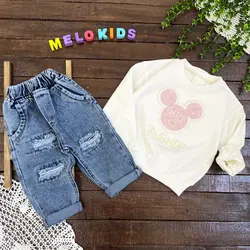 ست بلوز دورس و شلوار جین طرح میکی موس کد 514