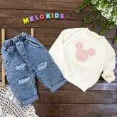 ست بلوز دورس و شلوار جین طرح میکی موس کد 514