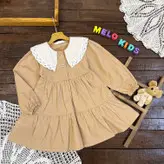 پیراهن پله ای چین دار کتان کرم طرح سه دکمه کد 518