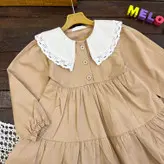 پیراهن پله ای چین دار کتان کرم طرح سه دکمه کد 518