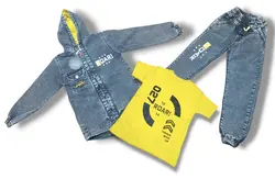 ست سه تکه پسرانه جین زغال سنگشور مناسب ۲ سال تا ۱۱ سال