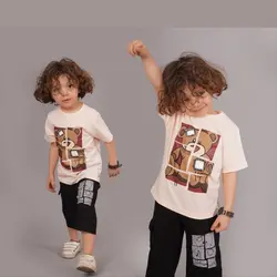 ست تیشرت شلوارک  خواهر برادر پنبه عروسکی تدی مناسب ۲ تا ۹ سال