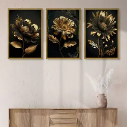 تابلو دکوراتیو طرح گل طلایی کد AS5683 | چاپ از ما