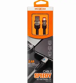 کابل 1 متر شارژر و دیتا MOXOM تایپ سی / فست / ضخیم و مقاوم / درگاه پوششی دو طرفه / تک پک جعبه ای / گارانتی 3 ماه
